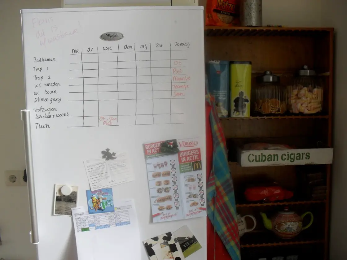 Tip: koelkast als magneetbord met takenrooster