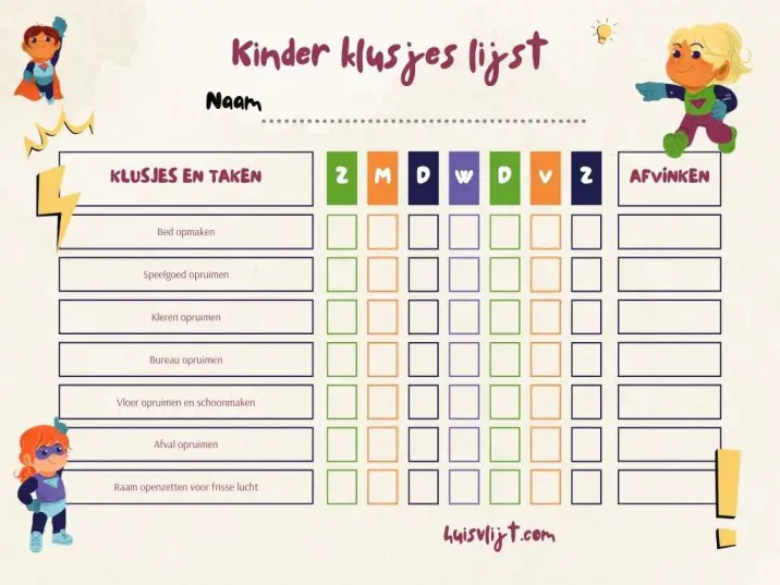 huishouden organiseren schema kinderen