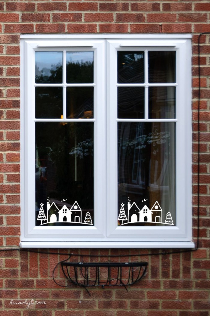 raamtekening huisjes kerst