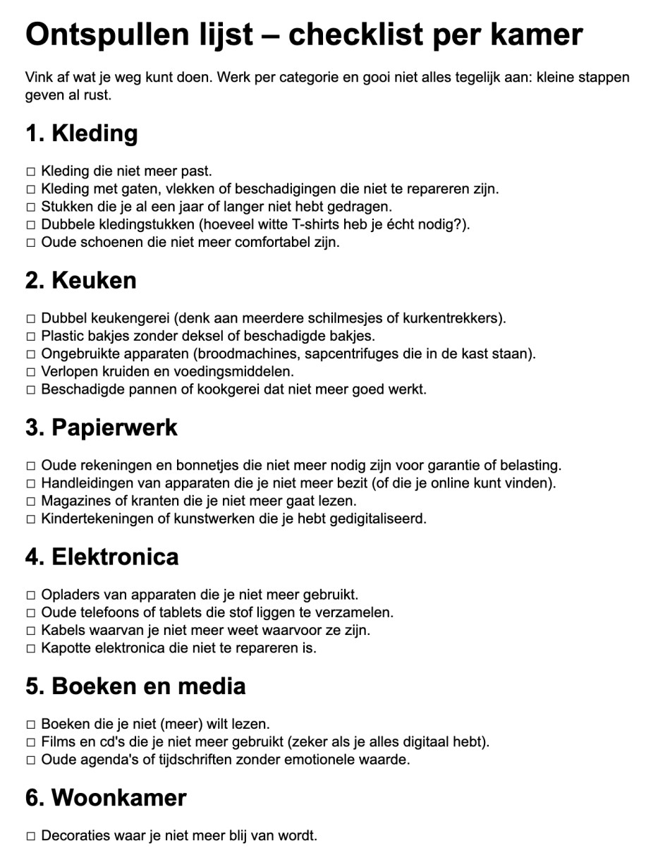 ontspullen schema
