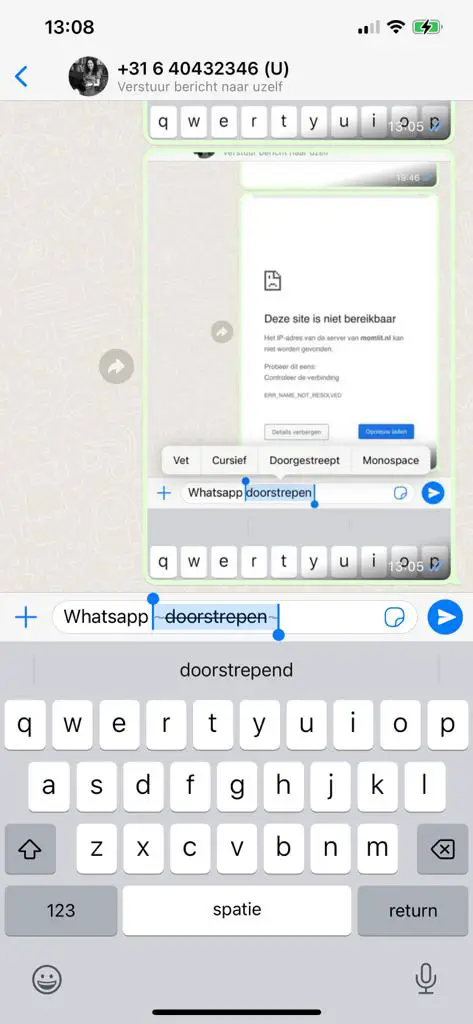 whatsapp doorstrepen