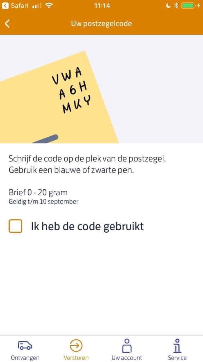 Postzegelcode kopen via de PostNL-app