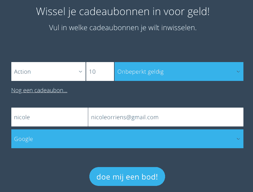 cadeaubon inruilen voor geld