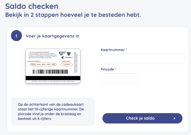 vvv cadeaukaart besteden saldo
