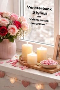 vensterbank styling met valentijnsdag decoraties