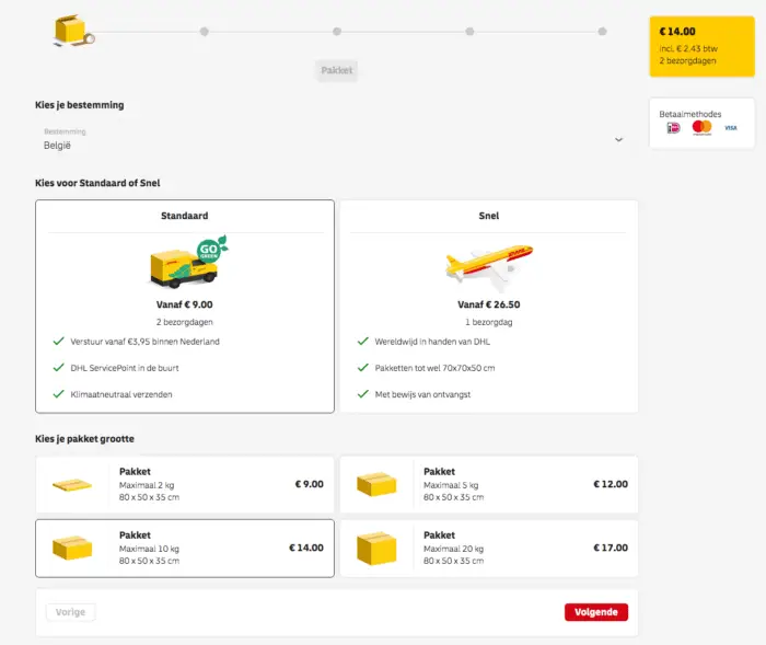 pakje versturen dhl of PostNL