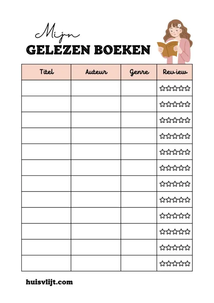 gelezen boeken bijhouden printable