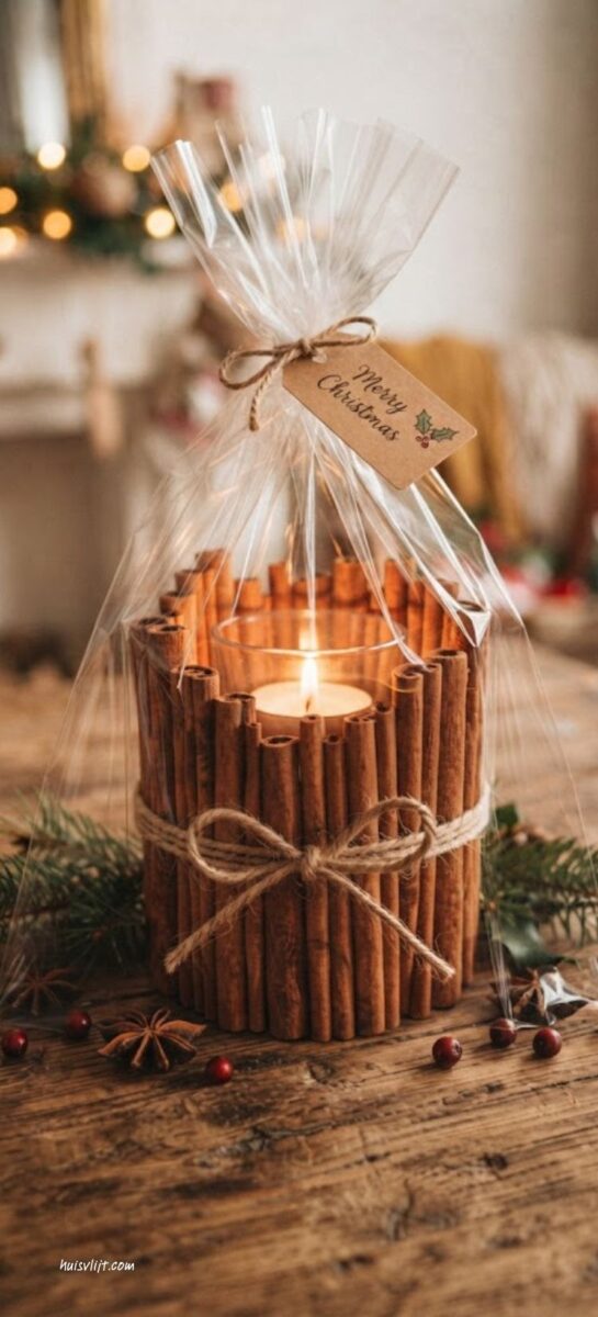 diy kerstcadeau knutselen kaneel waxinelichthouder