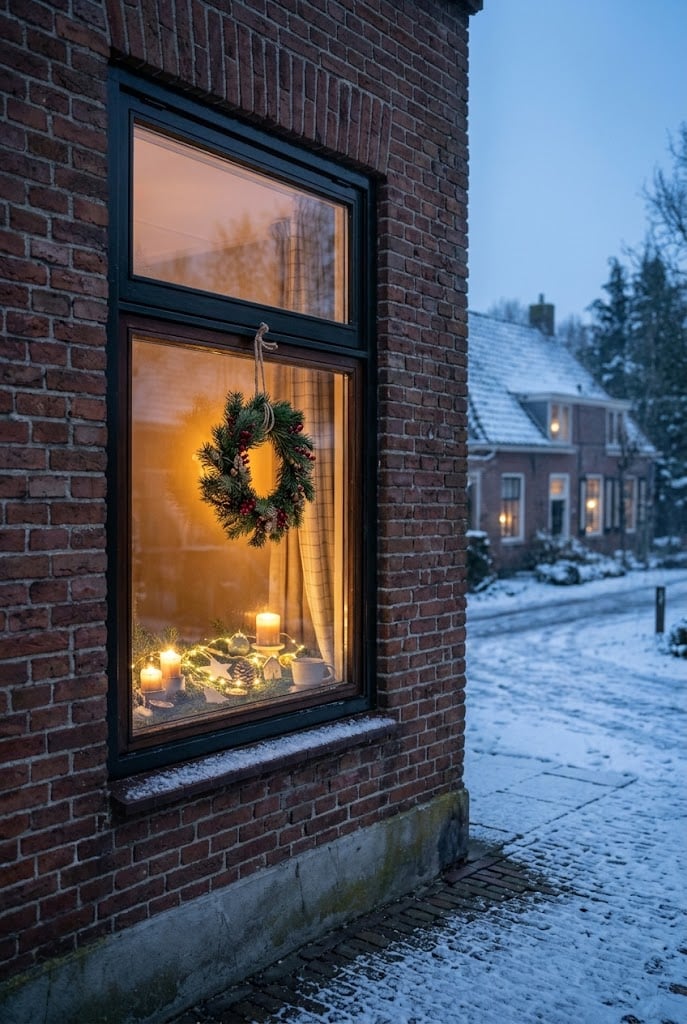 Kerst vensterbank decoratie: zo maak je het sfeervol 5 raamdecoratie kerst vensterbank met kerstkrans voor het raam