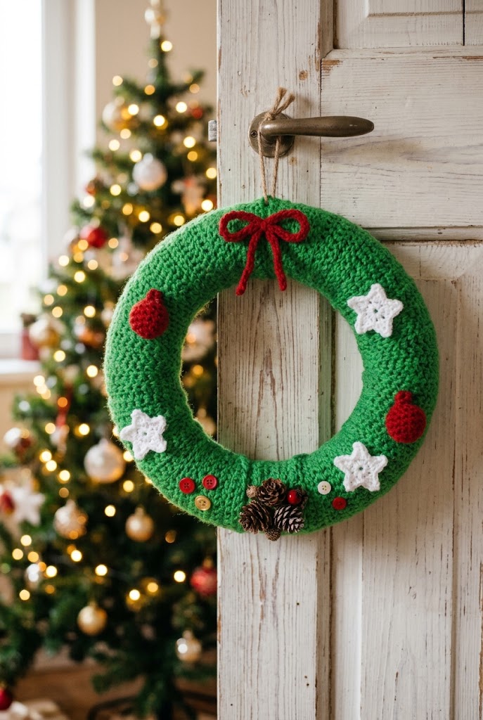 Kerstkrans maken voor de voordeur: zo doe je het (+ ideeën) 7 gehaakte kerstkrans